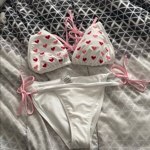No boundaries White Bikini with Pink Heart Accents